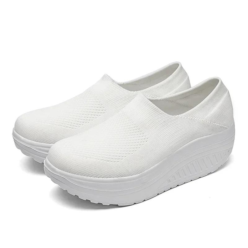 Women's Shoes New Comfort Sports Shoes Slip on Ladies Loafers Wedges Platform Shoes Women's Vulcanized Shoe Breathable Sneakers