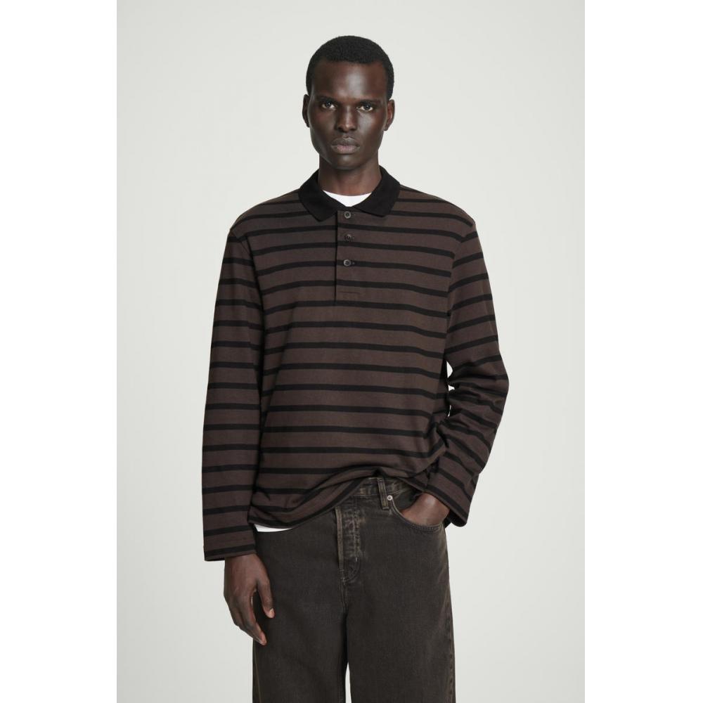 

Cos Japan Striped Long Sleeve Polo Shirt brown/black/XS