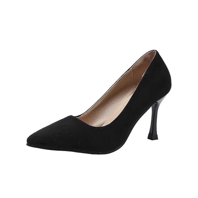 

Pointed high heels, thin heels 22 new commuter temperament shoes, fairy style suede evening single shoes 35 чёрный