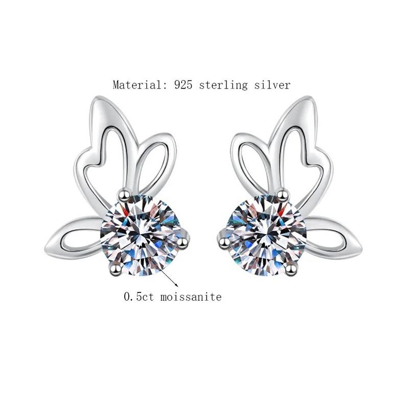 D Color Moissanite 925 Sterling Silver Butterfly Stud Earrings for Women Wedding Anniversary Zircon Party Fine Jewelry Gift