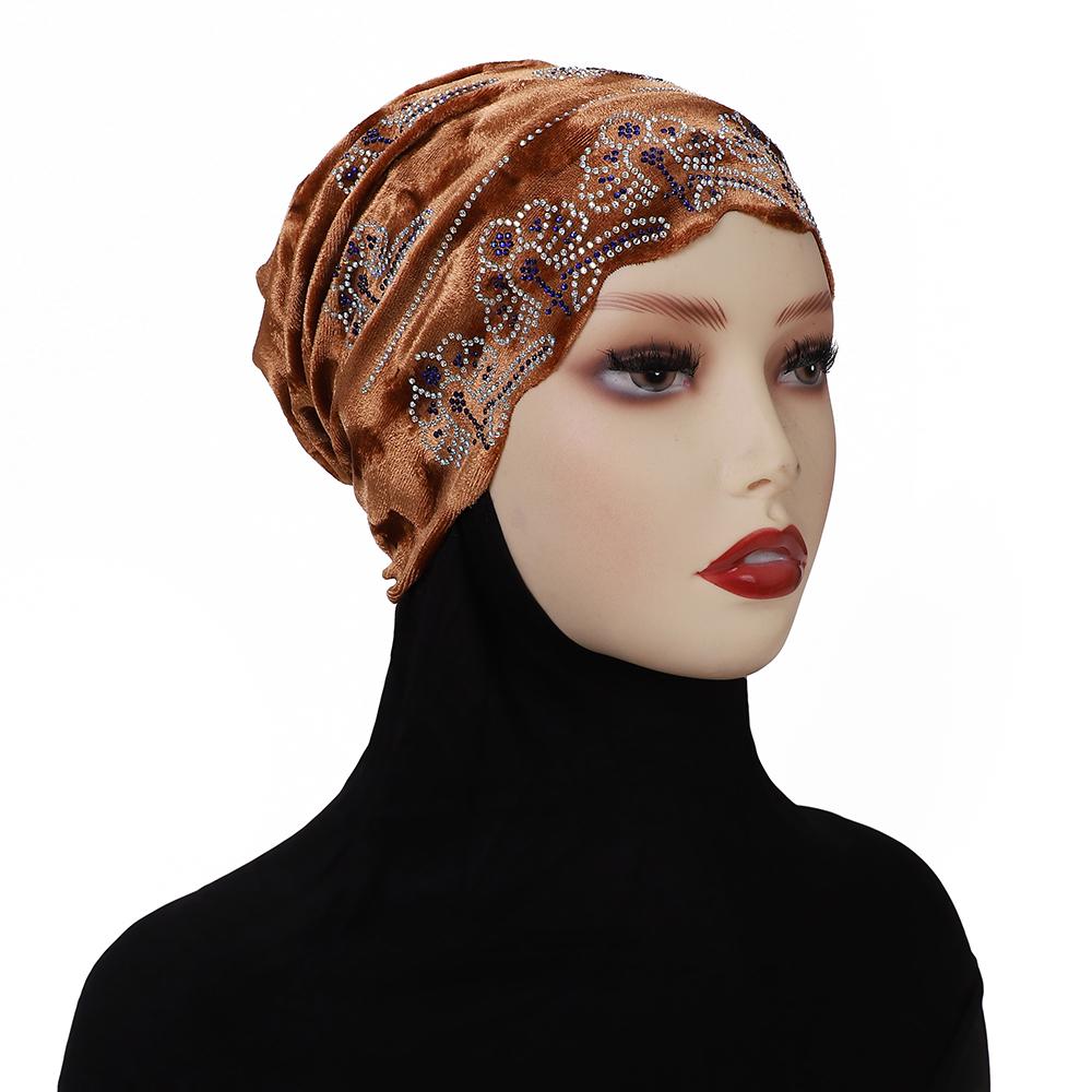 Diamonds Undercap Stretchy Hijab Plain Soft Bonnet Muslim Women Elastic Flannel Inner Hijab Turban Islam Underscarf