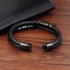 New Fashion Multilayer Leather Bracelet for Men Jewelry Punk Stainless Steel Bangle Magnetic Buckle Black  Color