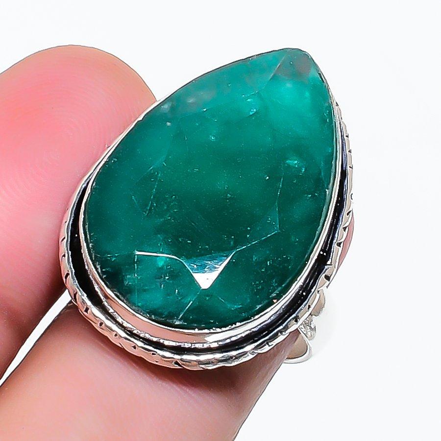 Natural Emerald(Simulated) Gemstone 925 Sterling Silver Jewelry Ring Size 6 AR-17646