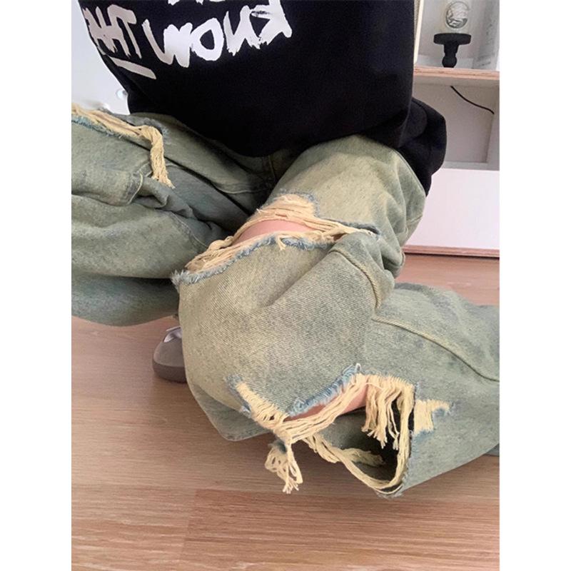 

Women s High Waist Wide-Leg Distressed Ripped Jeans - Summer Retro Style M