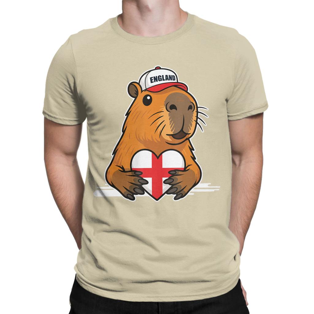 English Flag England Capybaras Tshirts Unisex Novelty Cotton Tees O Neck Short Sleeve T Shirt Printing Tops