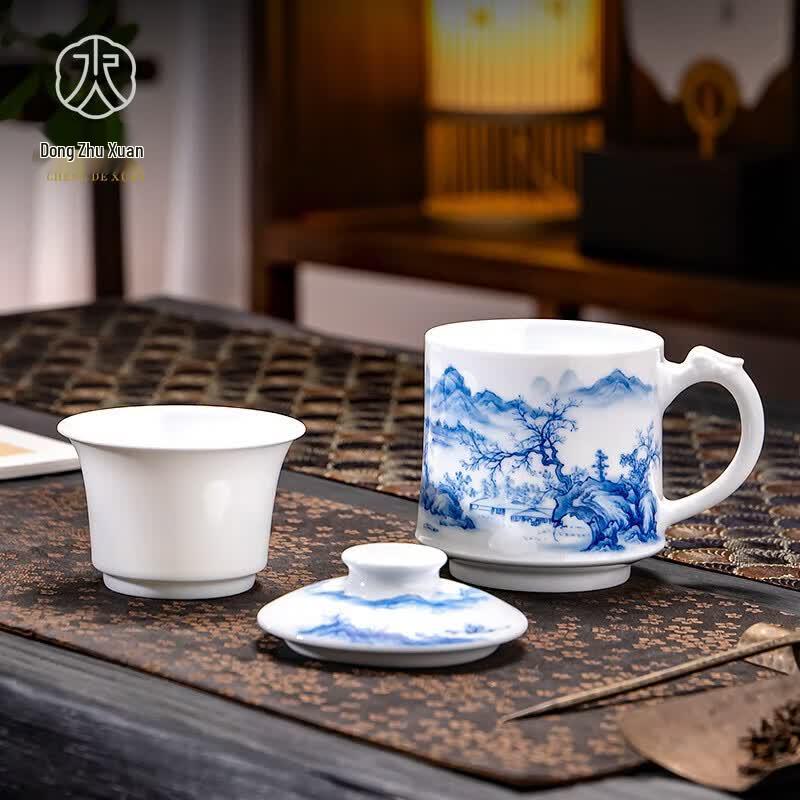 Jingdezhen Hand-painted Blue & White Ceramic Tea Cup with Infuser
