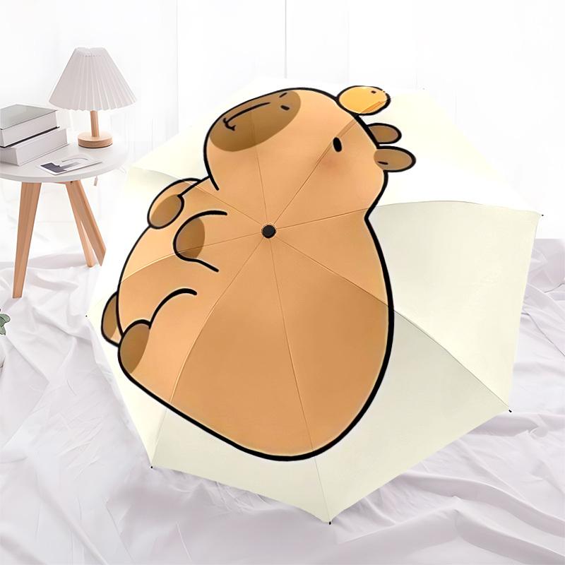 1PC Cute Capybara Automatic 8-Bone Folding Umbrella - Durable Polyester & Iron Frame,Userfriendly Operation Y250929110