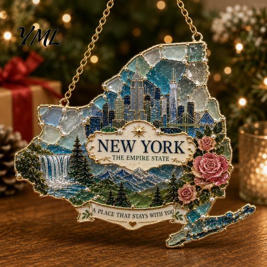 Holiday Ornament for Wall State Heritage Christmas Ornaments, Acrylic Sea Glass America States DIY Party Ornaments Hanging Decoration Xmas Tree, Home