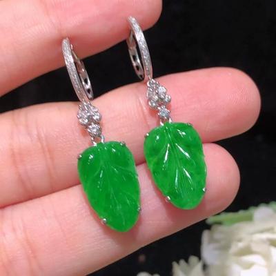 Classic Design Vintage Green Leaf Earrings For Women Inlaid Natural Chalcedony Drop Earings Wedding Jewelry Gift