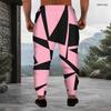 Men s Plus Size Black White Geometric Printed Drawstring Cuffed Ankle Jogger Pants With Side Pockets