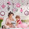 30 Pieces Paris Party Hanging Swirls Decorations, Pink Paris Eiffel Tower High Heels Ooh La La Card Hanging Metallic Foil Streamers Decor Kid Boy