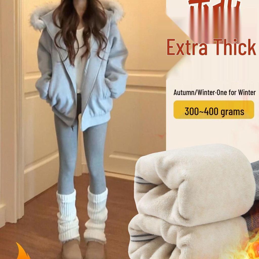 Women's High-Waisted Lambswool Leggings, Fleece-Lined and Thickened for Autumn/Winter, Slimming, Extra Warm, Plus Size, Northeast Style, Cotton Pants