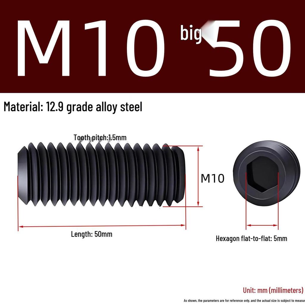 Grade 12.9 Hex Socket Headless Set Screw (M3-M16)