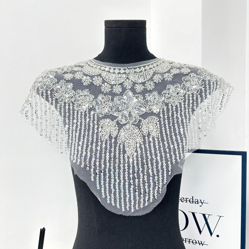 Heavy Duty Frontal Rhinestone Applique Embroidery Lace Fabric Sticker  Women's Accessory Patch