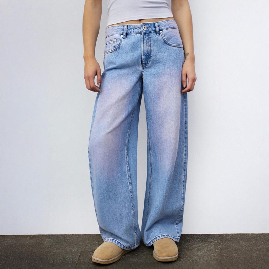 Women's Washed Retro Straight High Waist Wide Leg Loose Drape Versatile Jeans