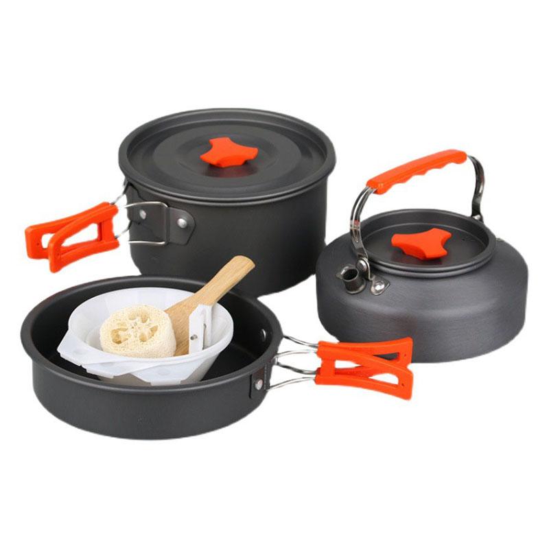 Camping Kokesett Aluminiumlegering Hardoksidert Gryte Panne Kjele Camping Kokesett med