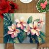 1pcs Tropical Plumeria Linen Placemats,Hawaiian Paradise Design for Dining, Kitchen, Parties, Home Decor