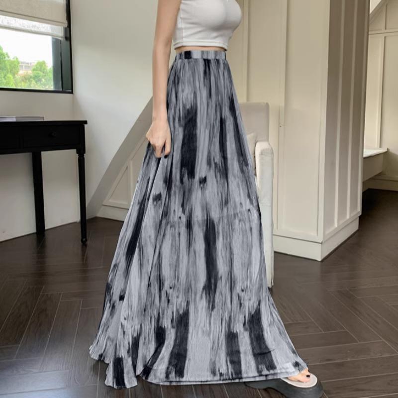 Damen High-Waist Retro Batik Midi-Rock - Frühling/Sommer A-Linie mit Nische Big Swing Design