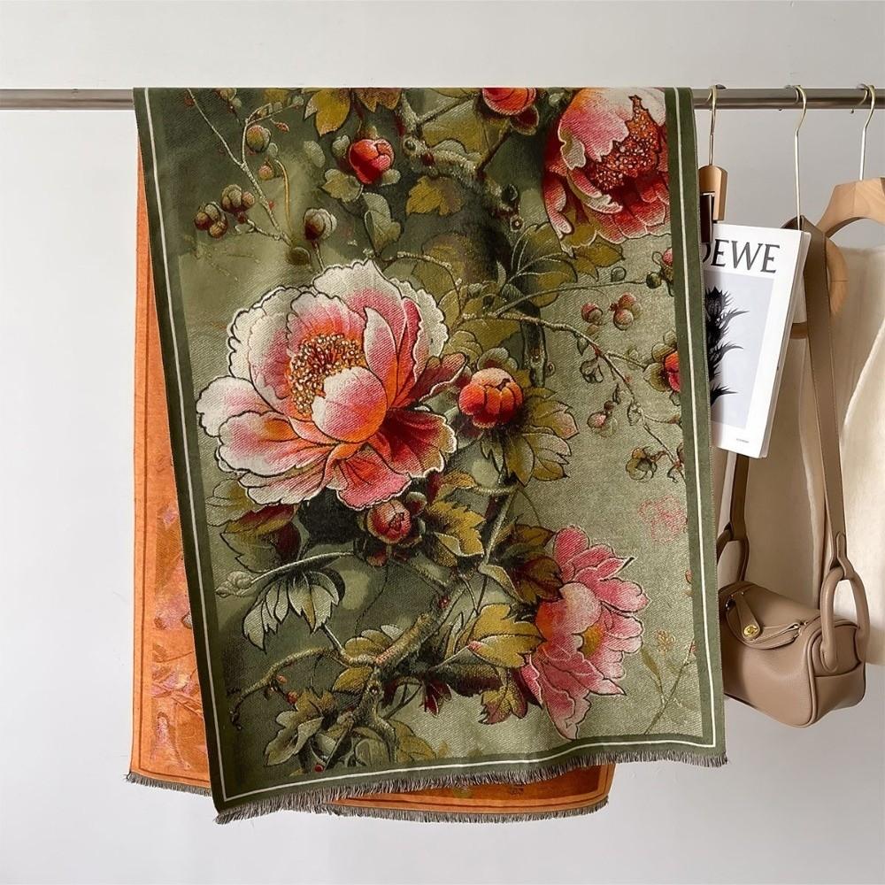 Imitation Cashmere Oil Painting Scarf Long Fringed Shawl  Wedding Party Evening Dresses