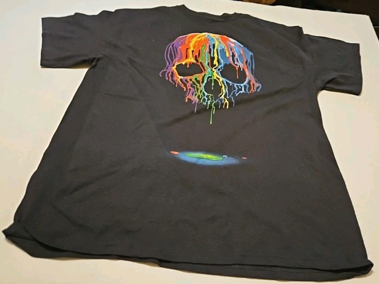 Liquid Blue Neon Melting Skull Dripping Party T-Shirt NWOT S разноцветный