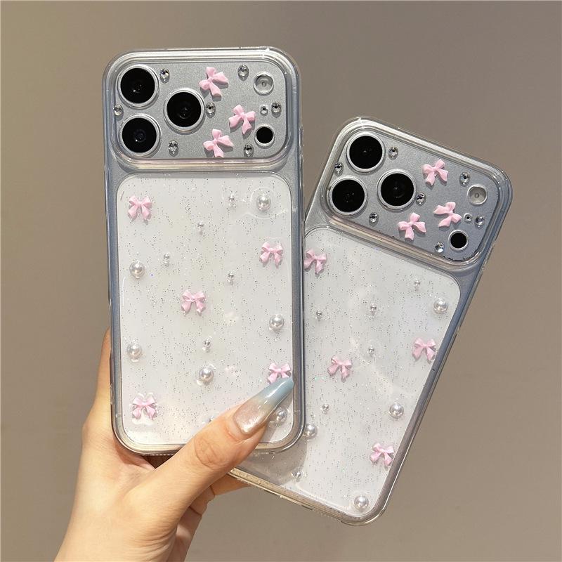 Pink Pearl Bowknot Case for iPhone 17/16 Pro Max/15/14/12