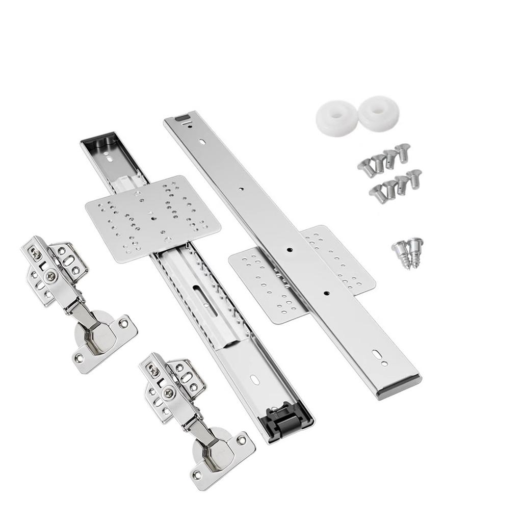 Steel Flip Up Concealed Cabinet Door Tracks Smooth & Quiet Folding Hidden Door Rails Set for Efficient Organization
