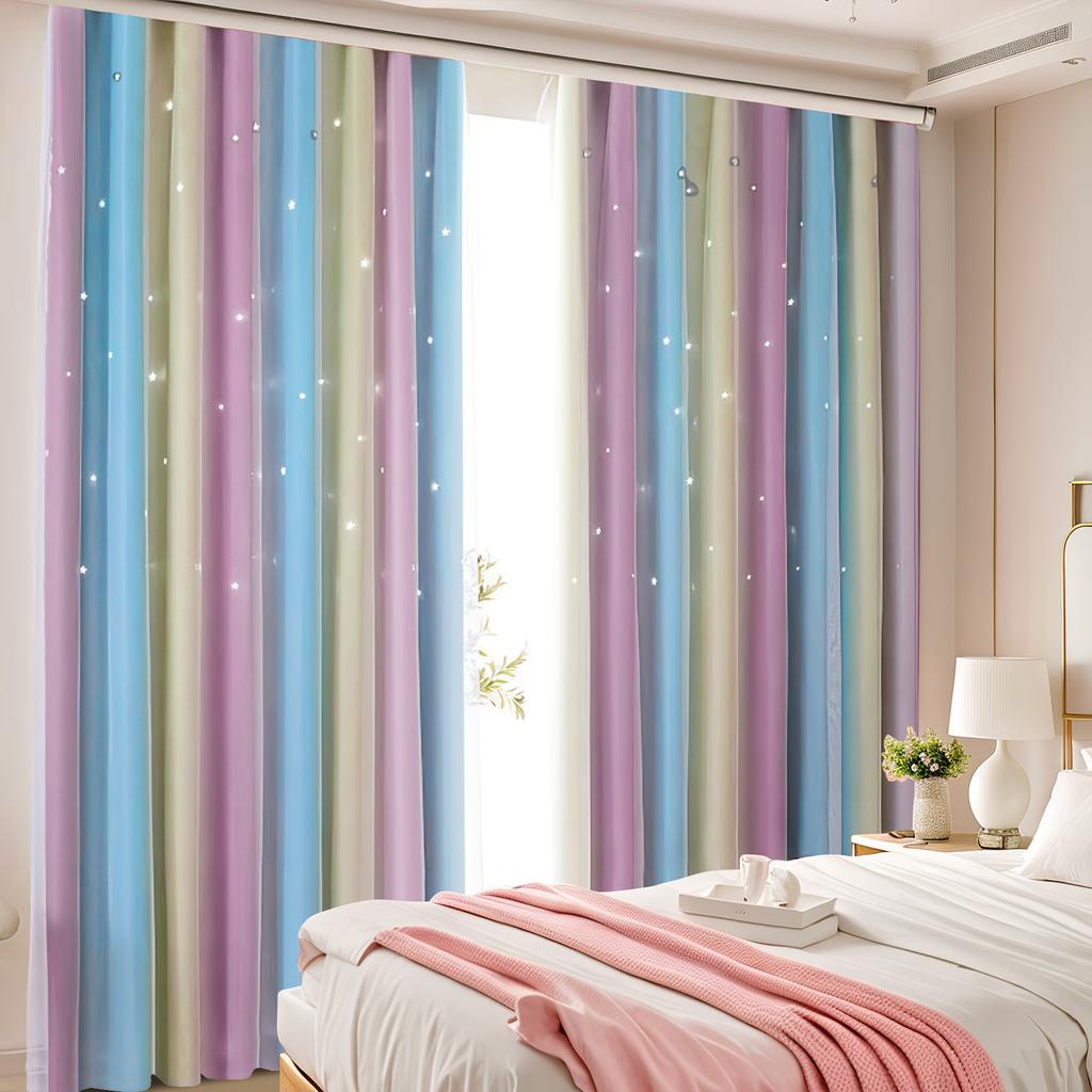Chunya Spinning Black Film Gradual Change Hollow Star Double Blackout Curtain