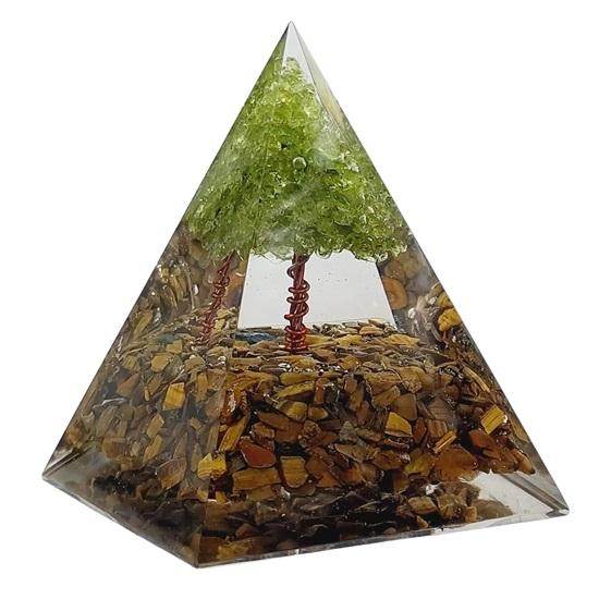 Baum des Lebens, Peridot und Tigerauge Kristall, Heimschutzstein Pyramidenkristall,