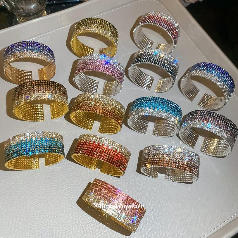 Diamond sparkle~ diamond-encrusted multi-layer round gradual change opening bracelet design sense niche bracelet fashionable exquisite jewelry