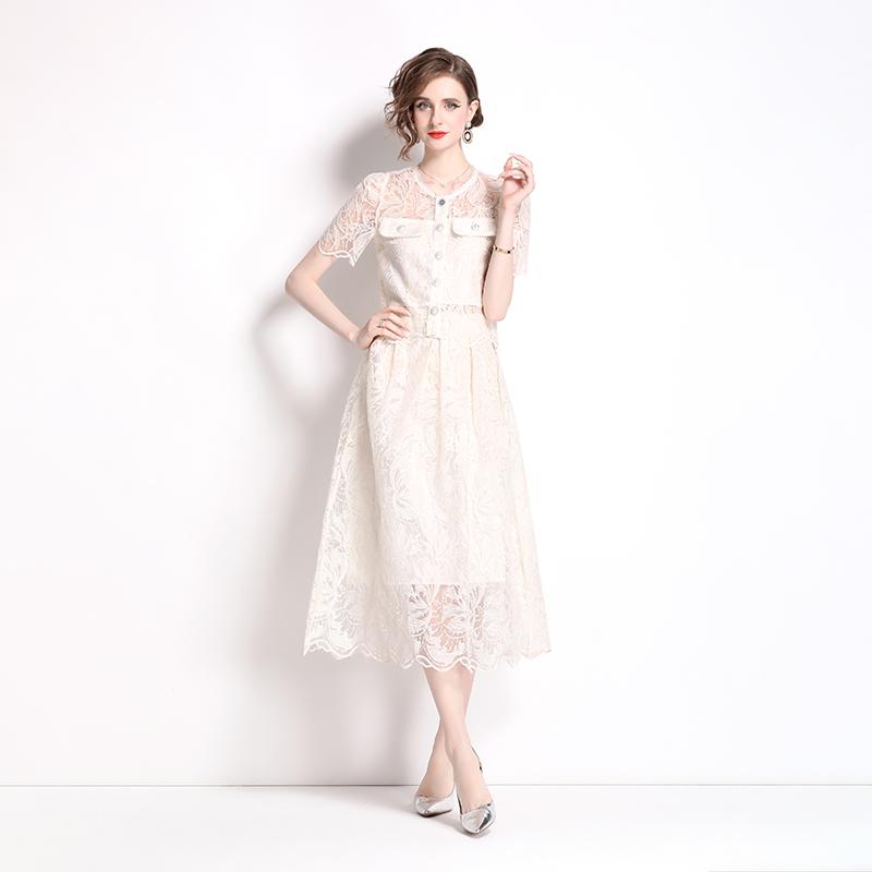 Summer Mesh Embroidery Flower Outfits Short Jacket Top + Long Maxi Skirt Elegant Party 2 Piece Set