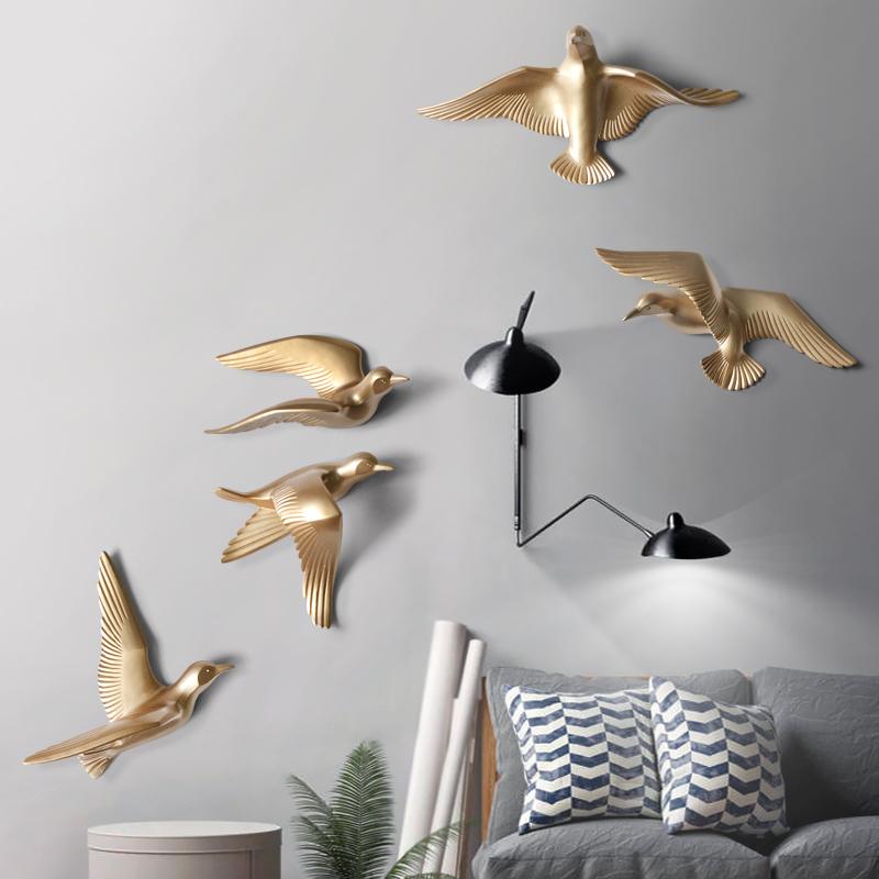 3D resin bird wall decorations three-dimensional wall stickers white gold bird statue living room TV sofa background wall art