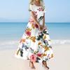 Women's Summer Casual Floral Print Short Sleeve O Neck High Waist A Line Tiered Flowy Boho Maxi Dress