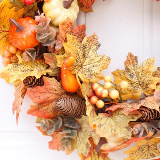 18 Inch Fall Wreath for Front Door Autumn Artificial Wreath with Pumpkin Maple Leaves Berries Pine Cones for Thanksgiving Harvest Indoor Outdoor Home