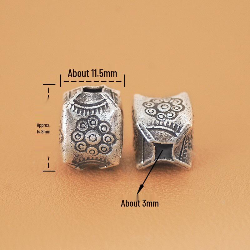 Chiang Mai Silver Sunflower Square Spacer Beads - Handmade Rattan Weave