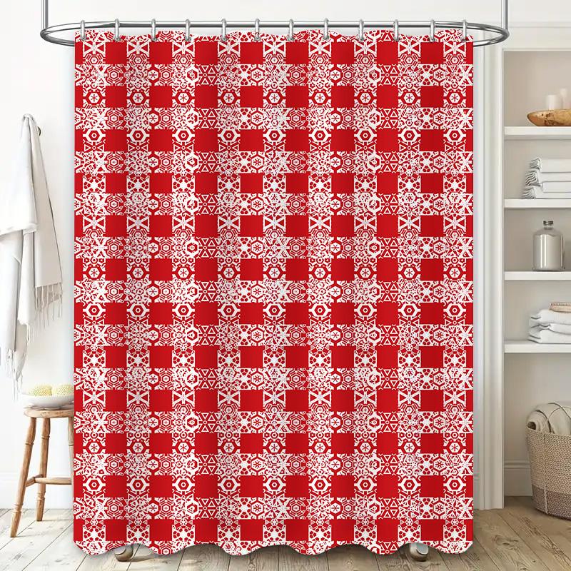 Modern Red White Bath Shower Curtain with Geometric Design for Bathroom Decoration Waterproof Fabric Customizable Size Available