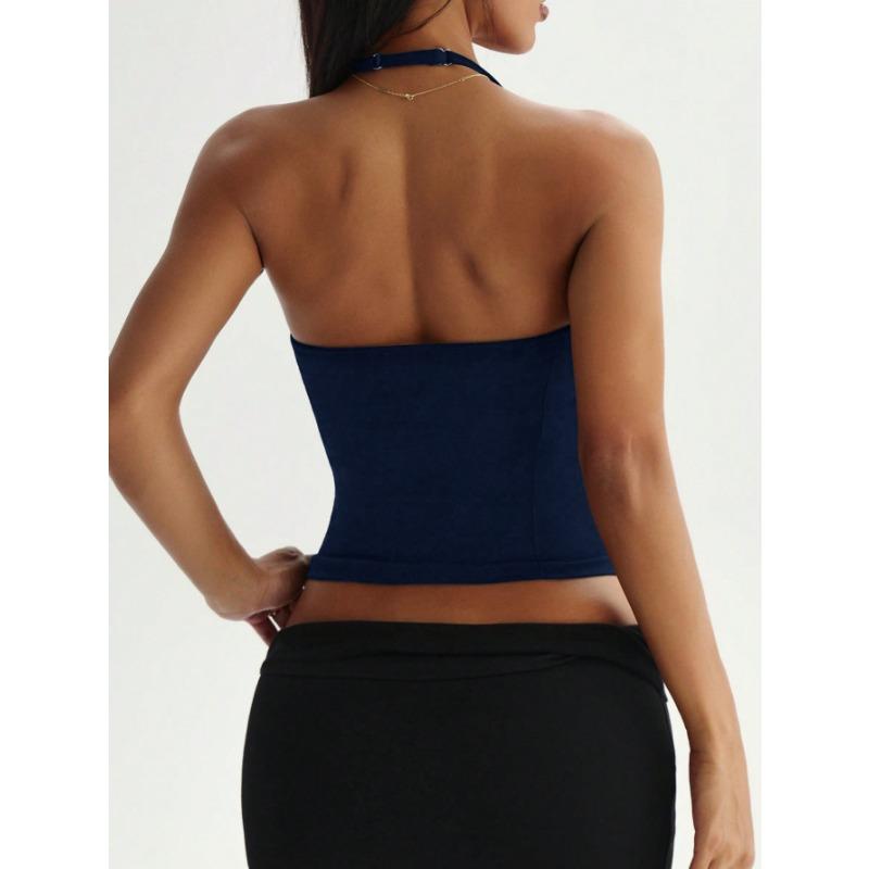 Damen Schwarz Neckholder Crop Top Raffung am Bustier Cami Top