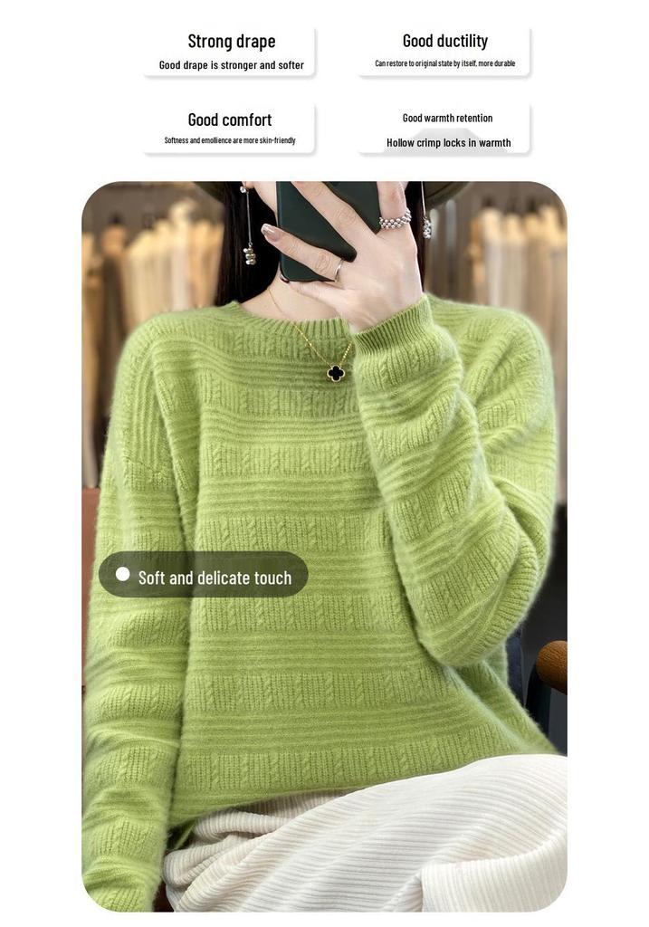 Women's Loose Wool Crochet Sweater - Round Neck Knitwear, Hollow Design, Autumn/Winter Versatile Style
