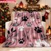 Blanket 1pc Paw Prints And Flowers 2D-printed Flannel Throw Blanket-soft and Cozy Suitable for Use On the Sofa While Traveling At