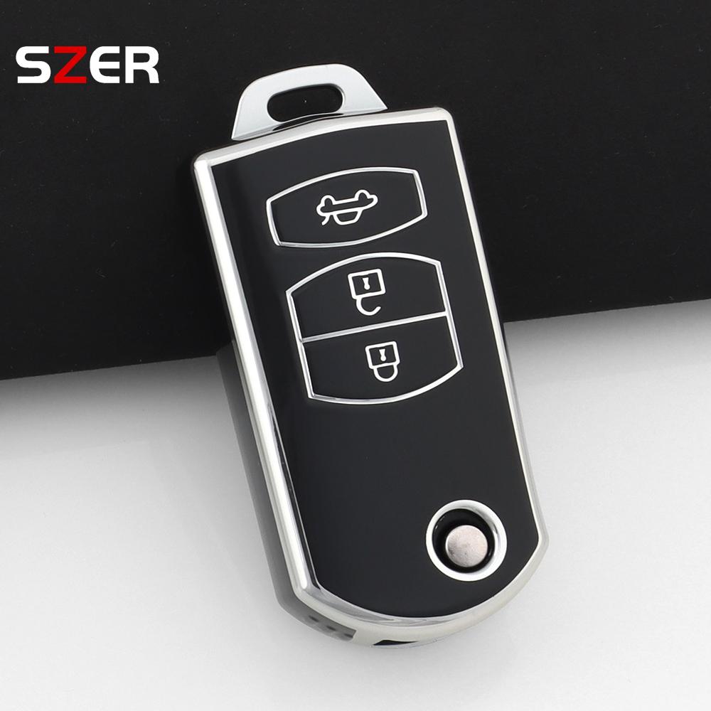 Para Mazda Demio 2 3 5 6 M3 M5 M6 Cx-5 Cx7 Cx9 Rx8 Mx5 Mpv Funda de TPU de 3 Botones Soporte Plegable Llavero Funda de Llave de Coche Sin Llave