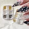 3D Metallic Finish Nail Art Studs Black And Silver Tone Rivet Nail Decorations  DIY Manicure