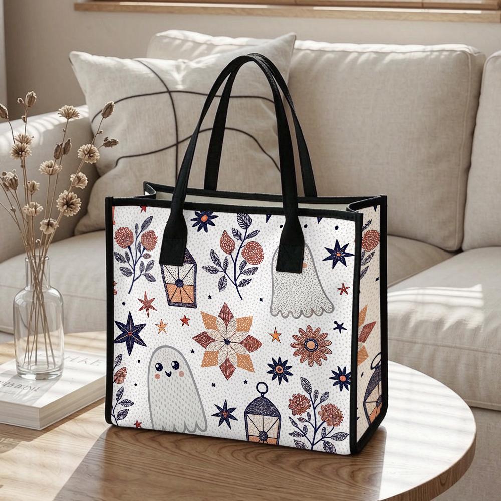 Cute Ghost Floral Print Tote Bag