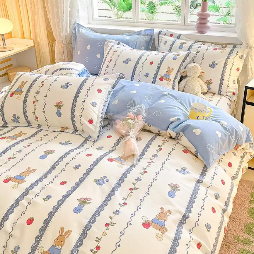 Duvet Cover and 2pc Pillowcases 100% Cotton Cartoon Plaid Printed Bed Linen Twin Full Queen King Size 24 Sizes Home Bedding Set