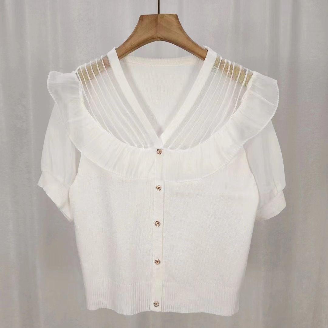 

Женская трикотажная футболка с V-образным вырезом Ice Silk с коротким рукавом, универсальный и модный топ для женщин 2XL белый