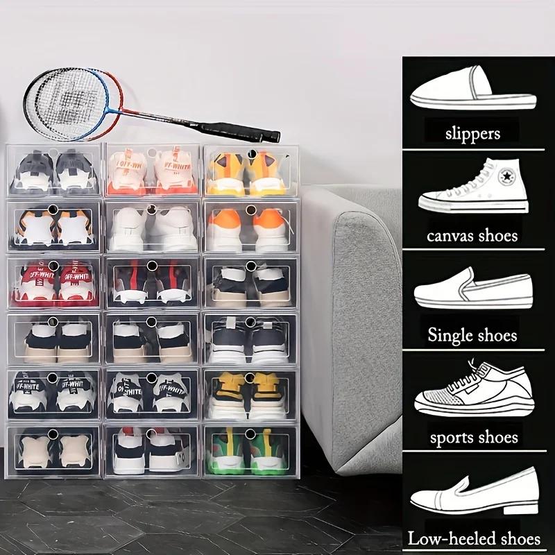 3/6pcs Plastic Shoes Case Drawer Case Thickened Transparent Shoebox Fold Shoe Organizer Plastic Shoe Boxes Stackable Box