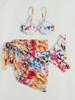 2025 European & American Three-Piece Print Bikini Set with Underwire & Half Skirt