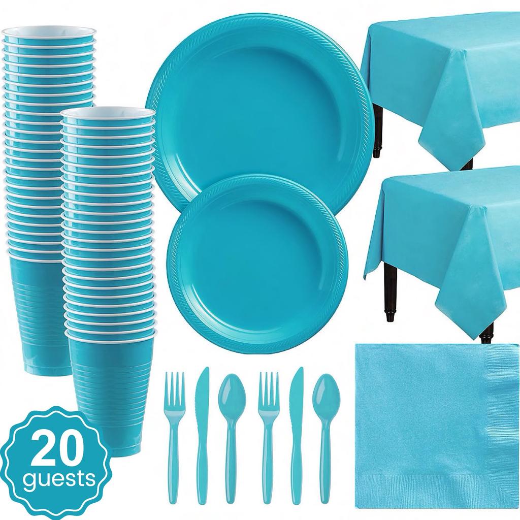 NICE PARTY Monochrome Party Set Disposable Plastic Plate Cup Birthday Party Decoration for 20 People