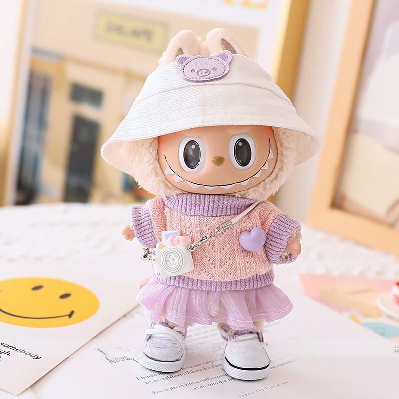 Labubu Heartbeat Macaron Vinyl Mask Blind Box First and Second Generation Doll Sitting Party Sweater Dress Hat