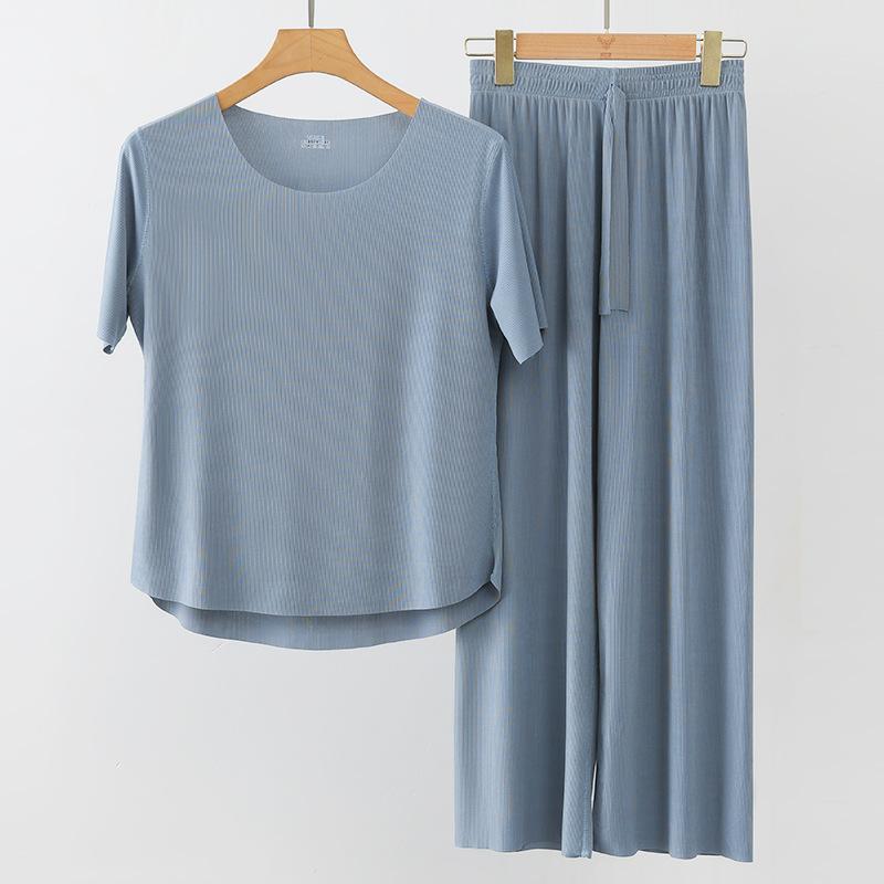 Damenmode Casual Sommer Frühling Einfarbig Druck Kurzarm O-Ausschnitt Blusen & Hemden Hosen Hosen Anzüge