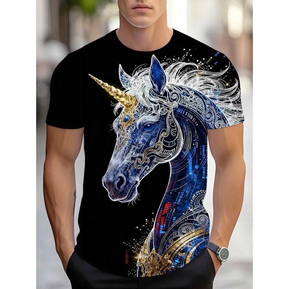 Summer Men s 3D Printed Crew Neck T-Shirt Fashion Versatile Breathable Trend Casual XS