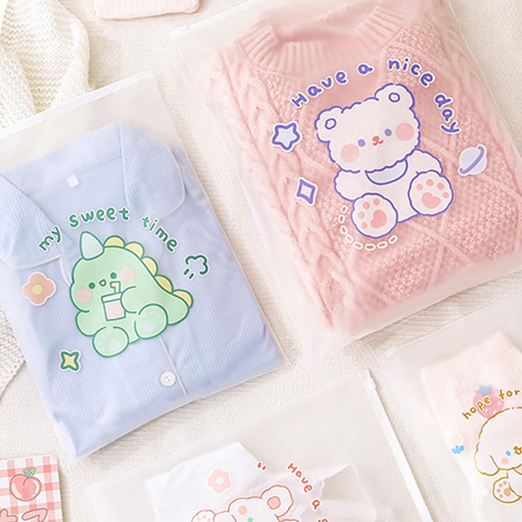 2pcs Clothing storage bag Travel cartoon children transparent clothing zipper bag cute thickened frosted bag underwear pouch
